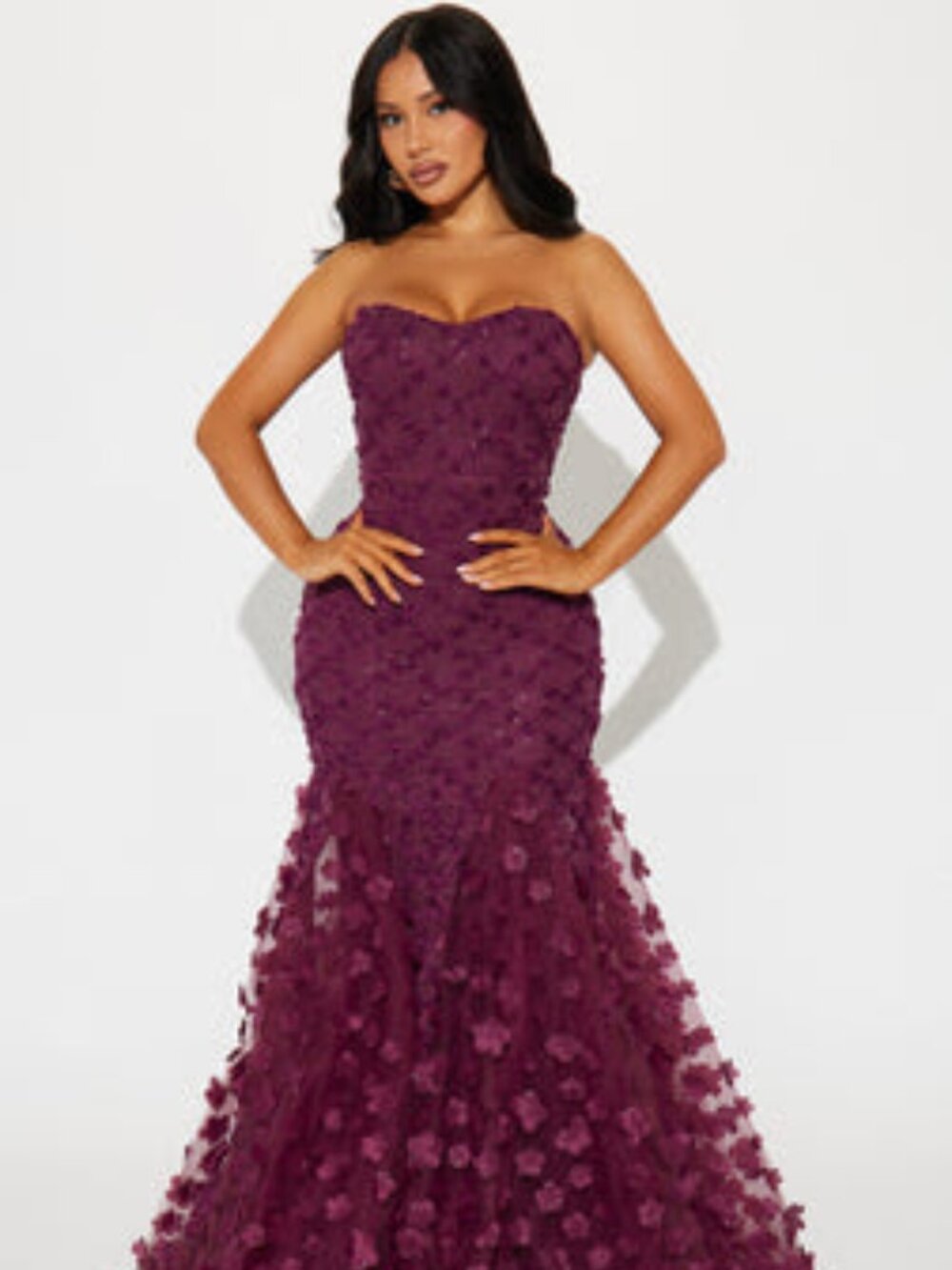 Fashionnova Luxe Carmen Floral Maxi Gown - Burgundy